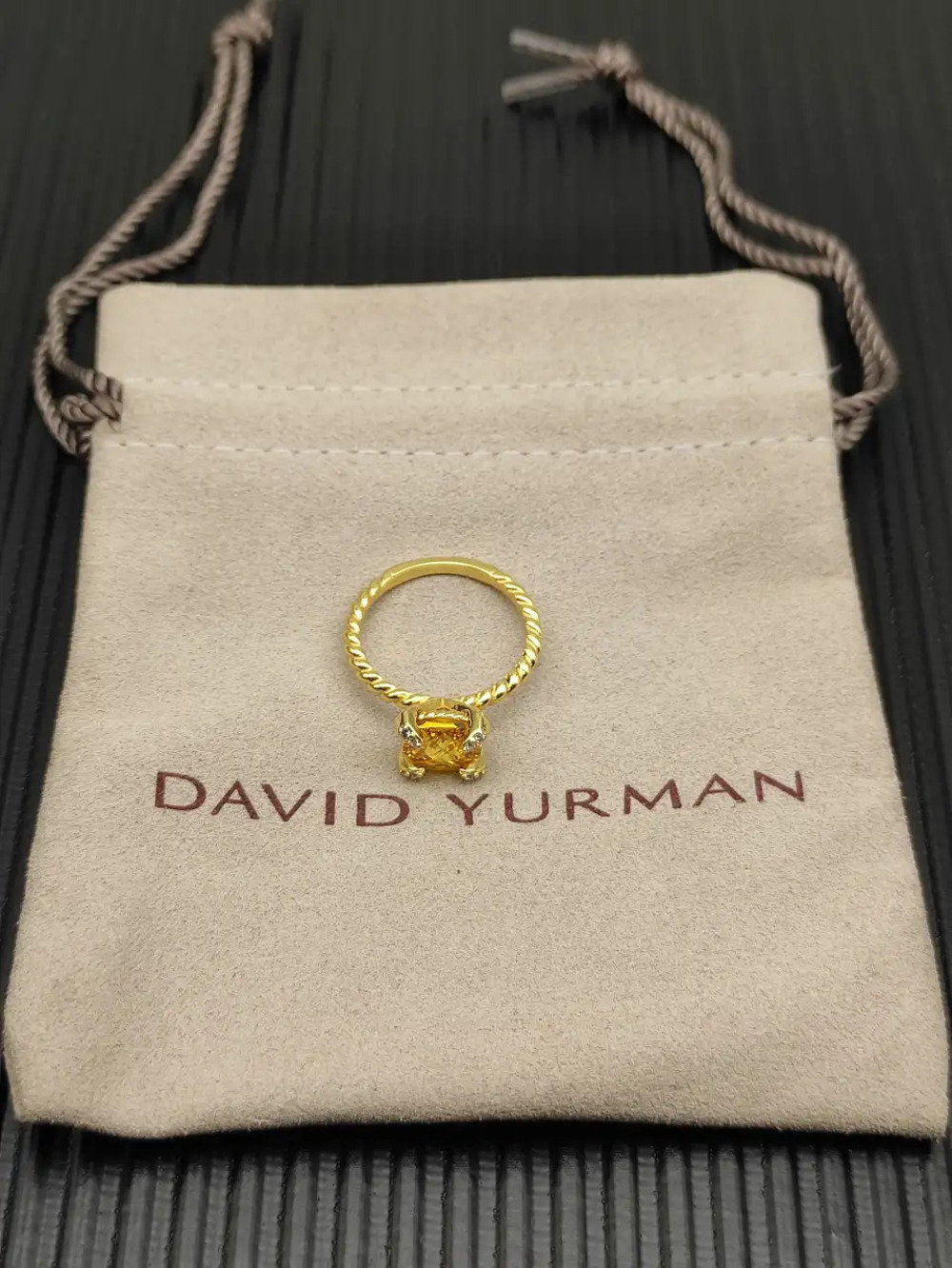 David Yurman Gold Ring with Yellow Diamond Center Prong